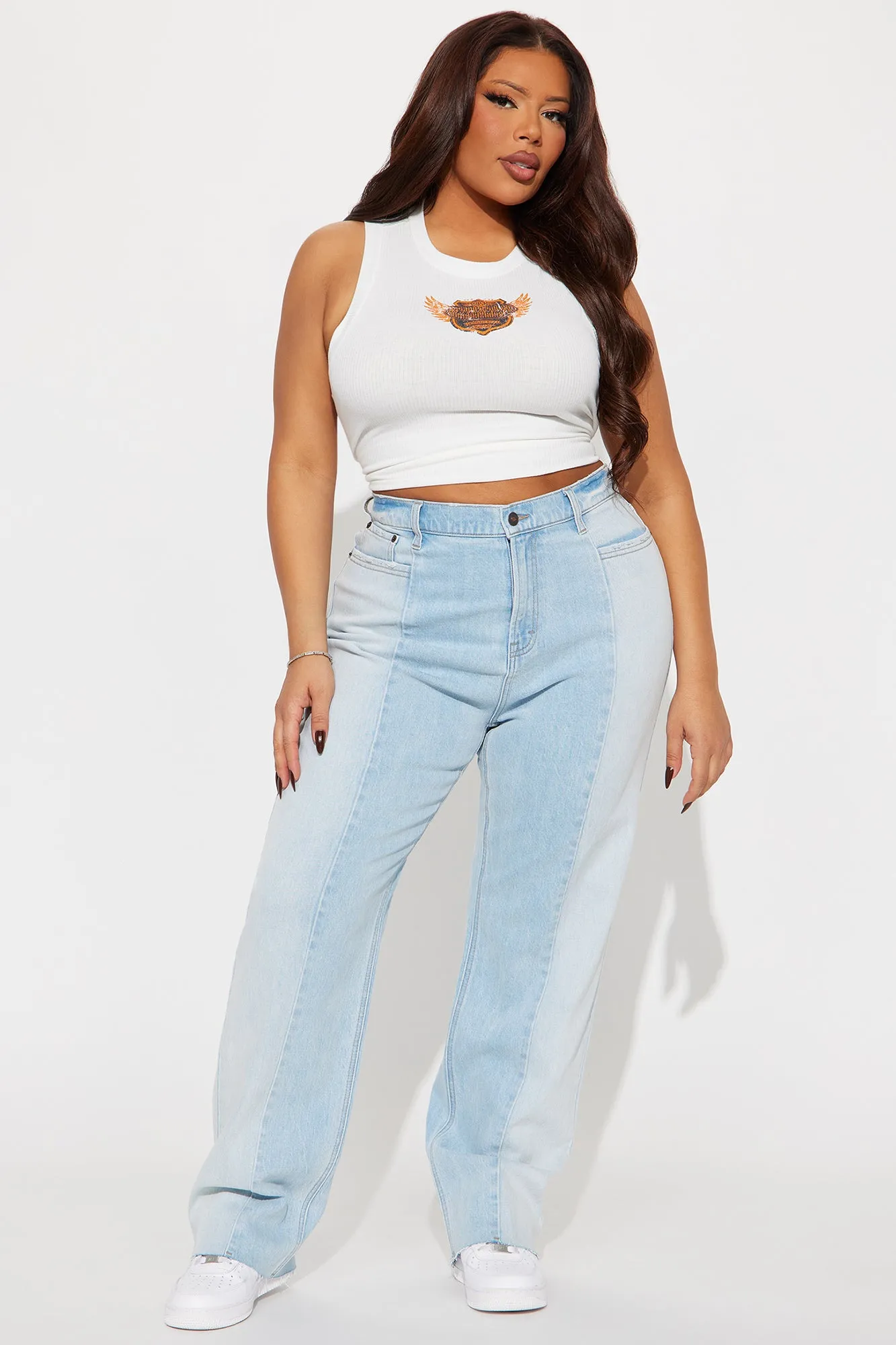 Andi Two Tone Straight Leg Jeans - Light Wash