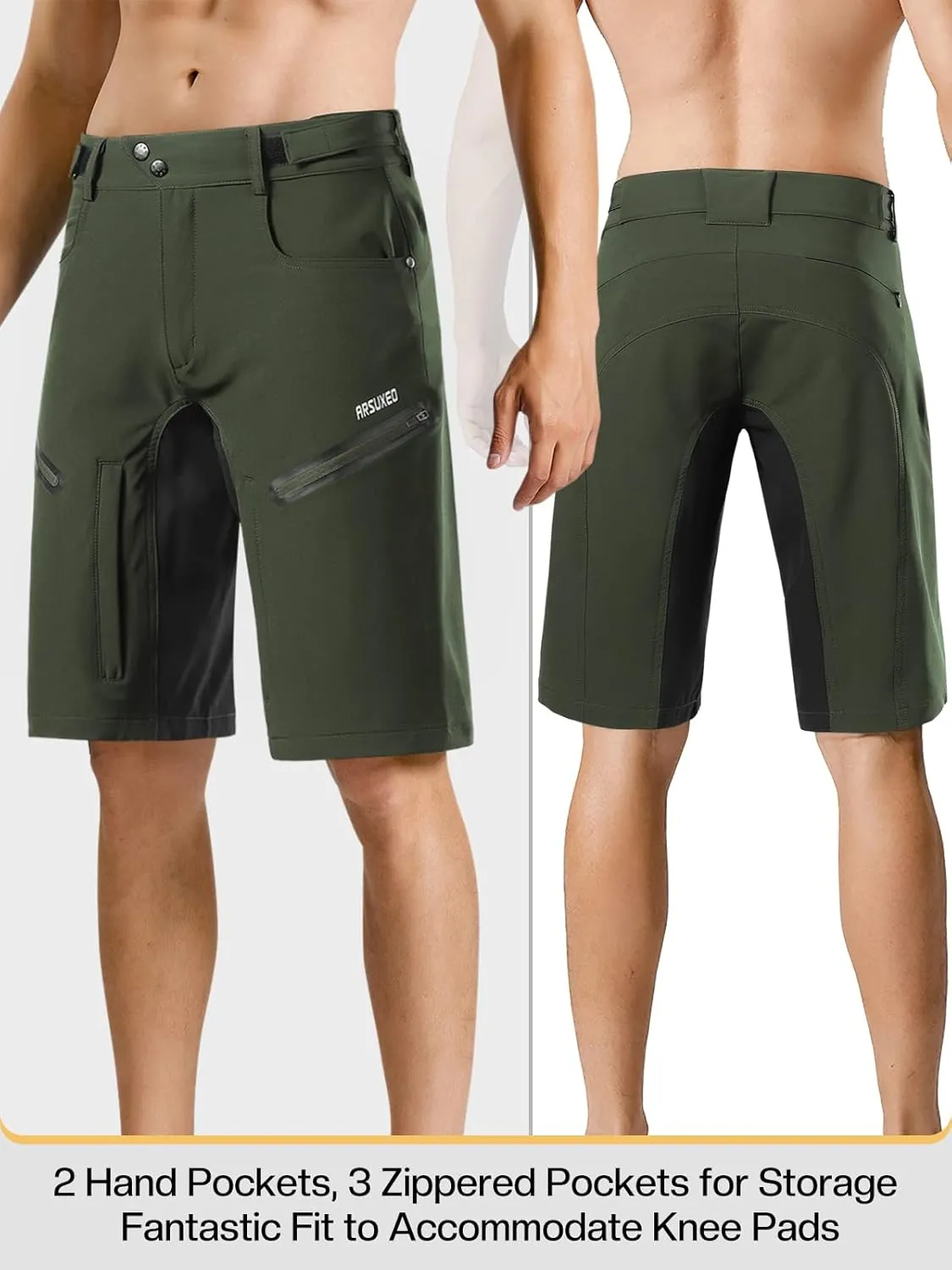 ARSUXEO Mens Bike Shorts,Cycling Shorts,Mountain Bike Shorts Loose Fit with Moisture-Wicking Waistband