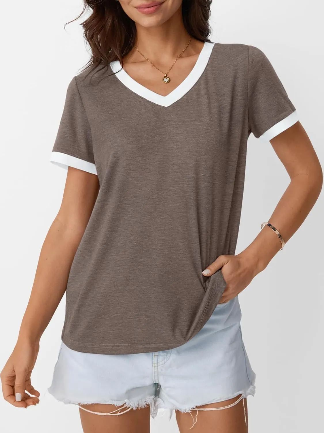 AUTOMET Womens Short Sleeve T-Shirts Summer Tops Casual Soft Tunic V Neck Basic Workout Clothes Spring Fashion Outfits 2025