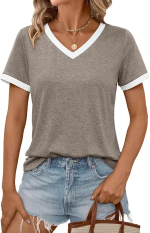 AUTOMET Womens Short Sleeve T-Shirts Summer Tops Casual Soft Tunic V Neck Basic Workout Clothes Spring Fashion Outfits 2025