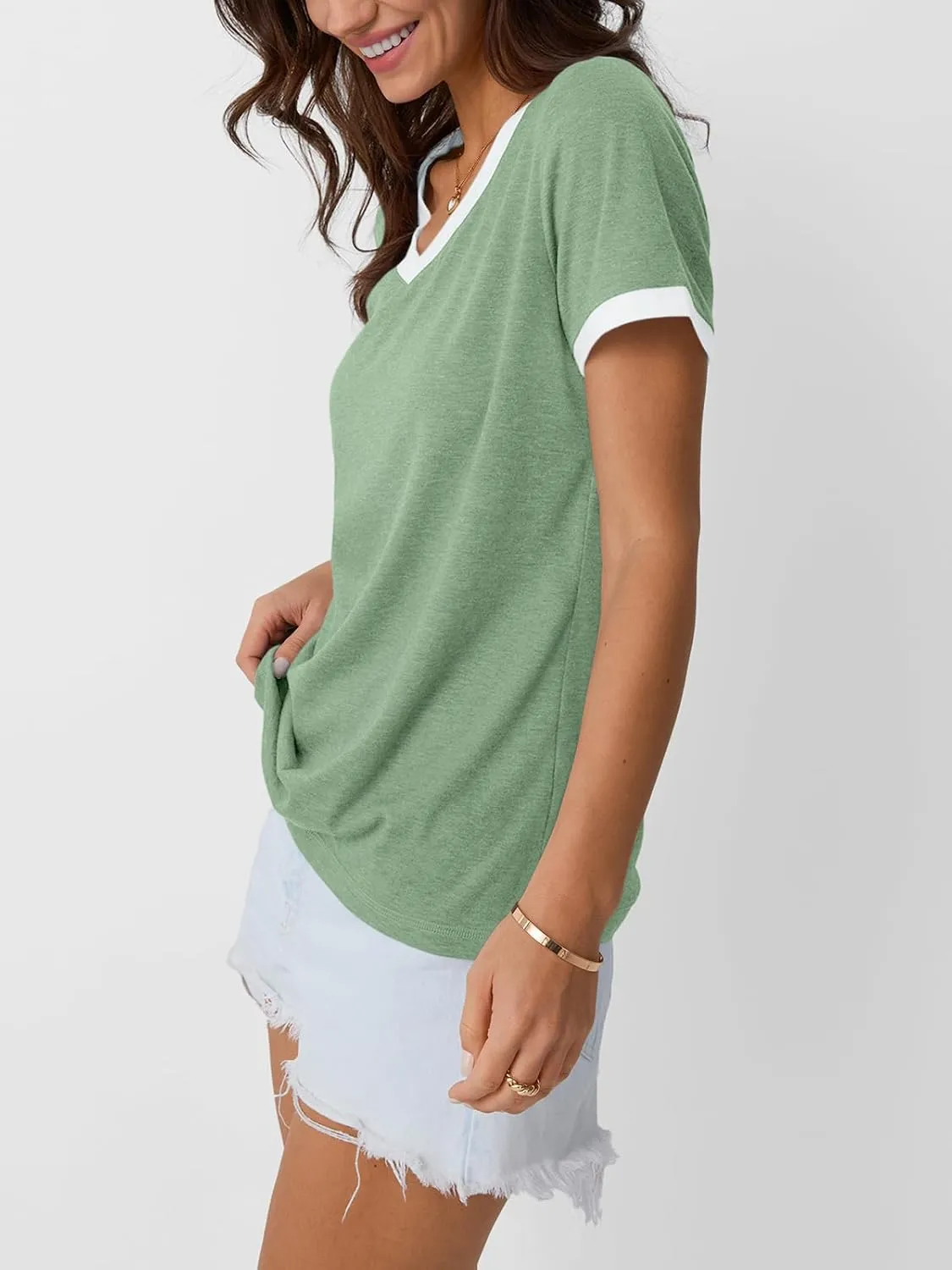 AUTOMET Womens Short Sleeve T-Shirts Summer Tops Casual Soft Tunic V Neck Basic Workout Clothes Spring Fashion Outfits 2025