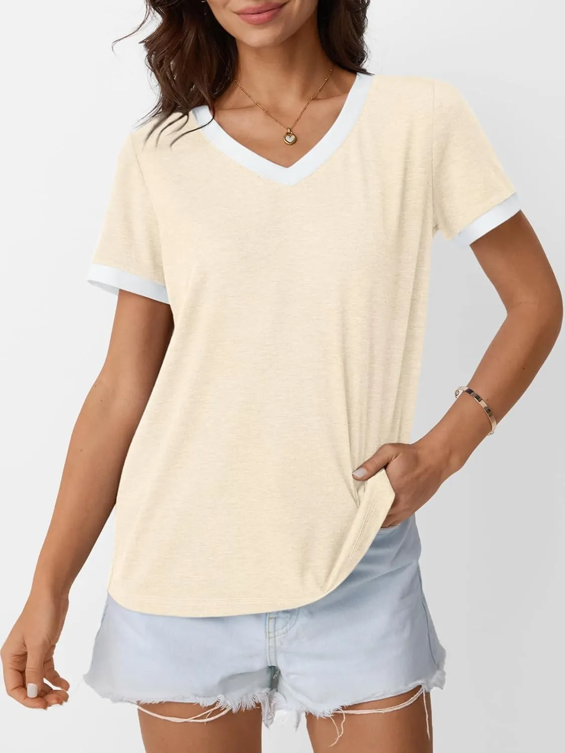 AUTOMET Womens Short Sleeve T-Shirts Summer Tops Casual Soft Tunic V Neck Basic Workout Clothes Spring Fashion Outfits 2025