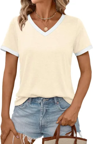 AUTOMET Womens Short Sleeve T-Shirts Summer Tops Casual Soft Tunic V Neck Basic Workout Clothes Spring Fashion Outfits 2025
