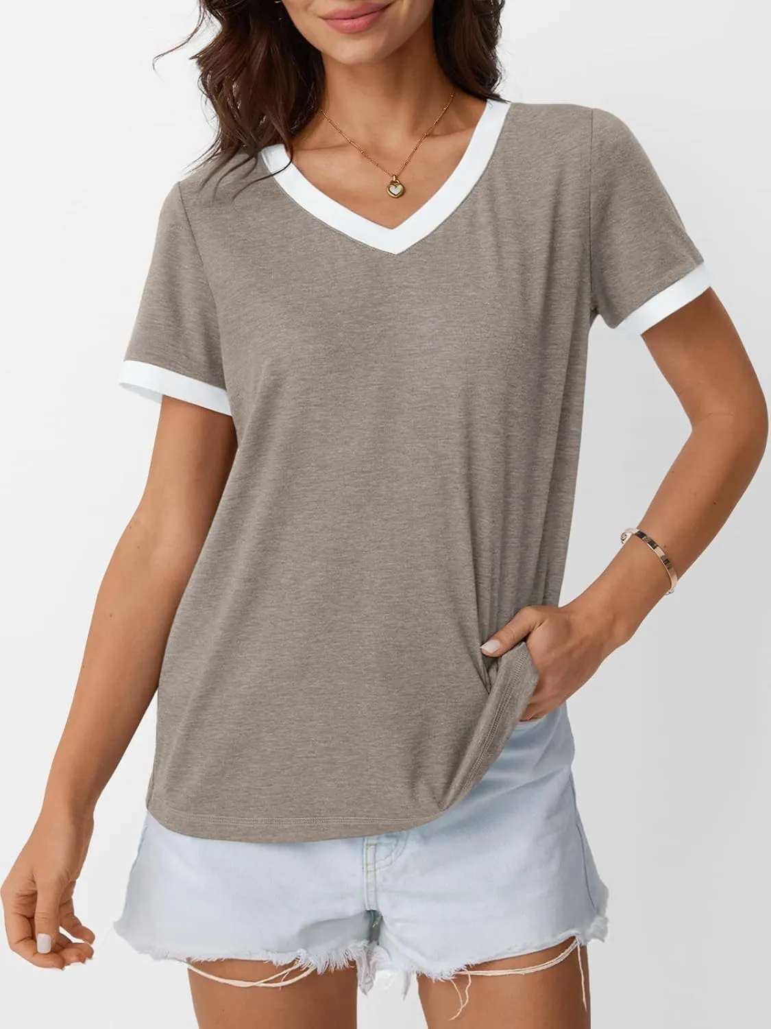 AUTOMET Womens Short Sleeve T-Shirts Summer Tops Casual Soft Tunic V Neck Basic Workout Clothes Spring Fashion Outfits 2025