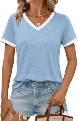 AUTOMET Womens Short Sleeve T-Shirts Summer Tops Casual Soft Tunic V Neck Basic Workout Clothes Spring Fashion Outfits 2025