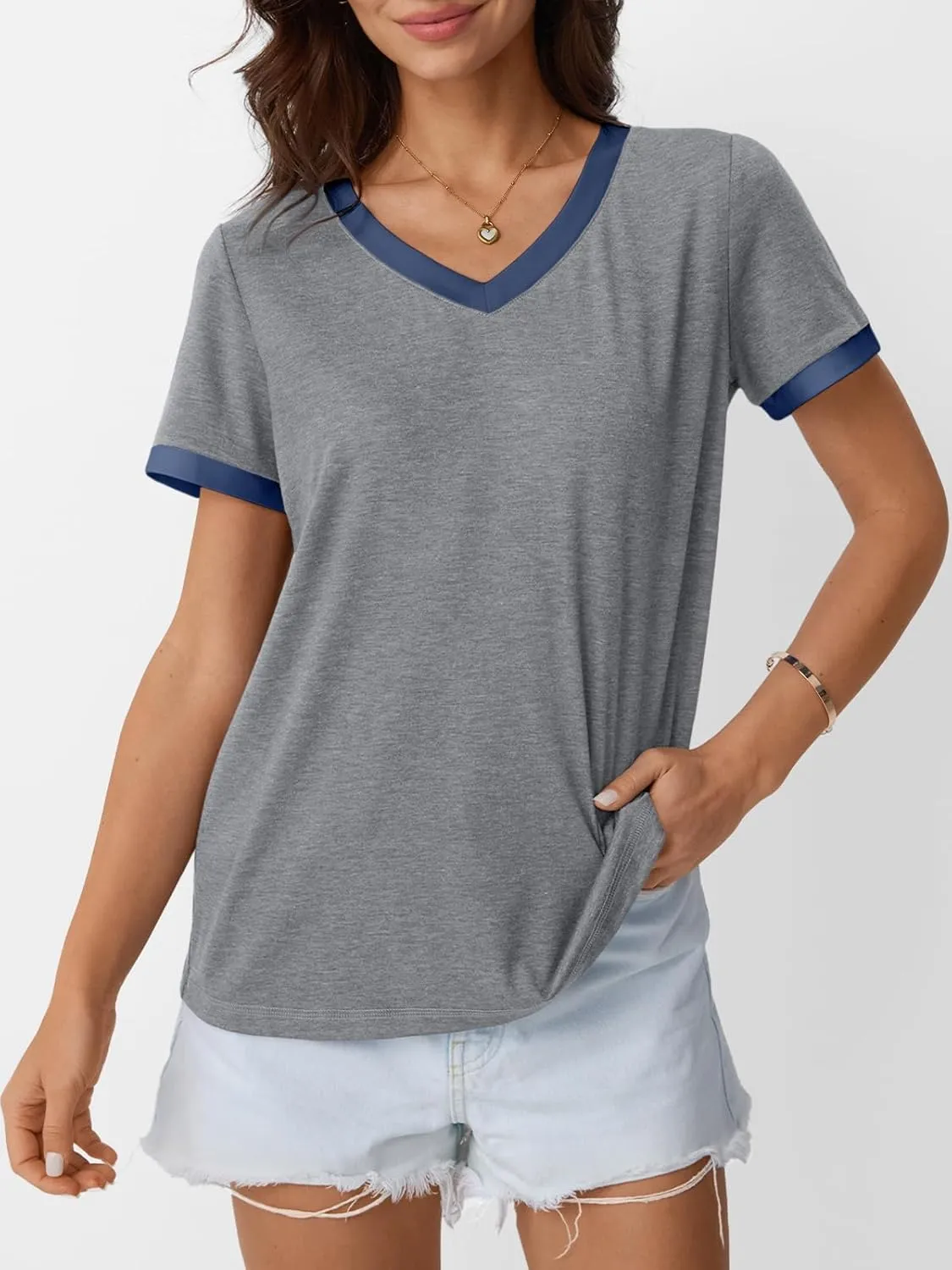 AUTOMET Womens Short Sleeve T-Shirts Summer Tops Casual Soft Tunic V Neck Basic Workout Clothes Spring Fashion Outfits 2025