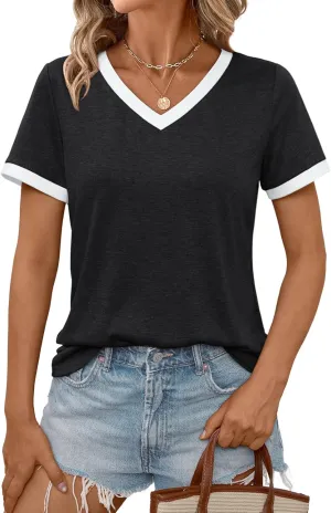 AUTOMET Womens Short Sleeve T-Shirts Summer Tops Casual Soft Tunic V Neck Basic Workout Clothes Spring Fashion Outfits 2025