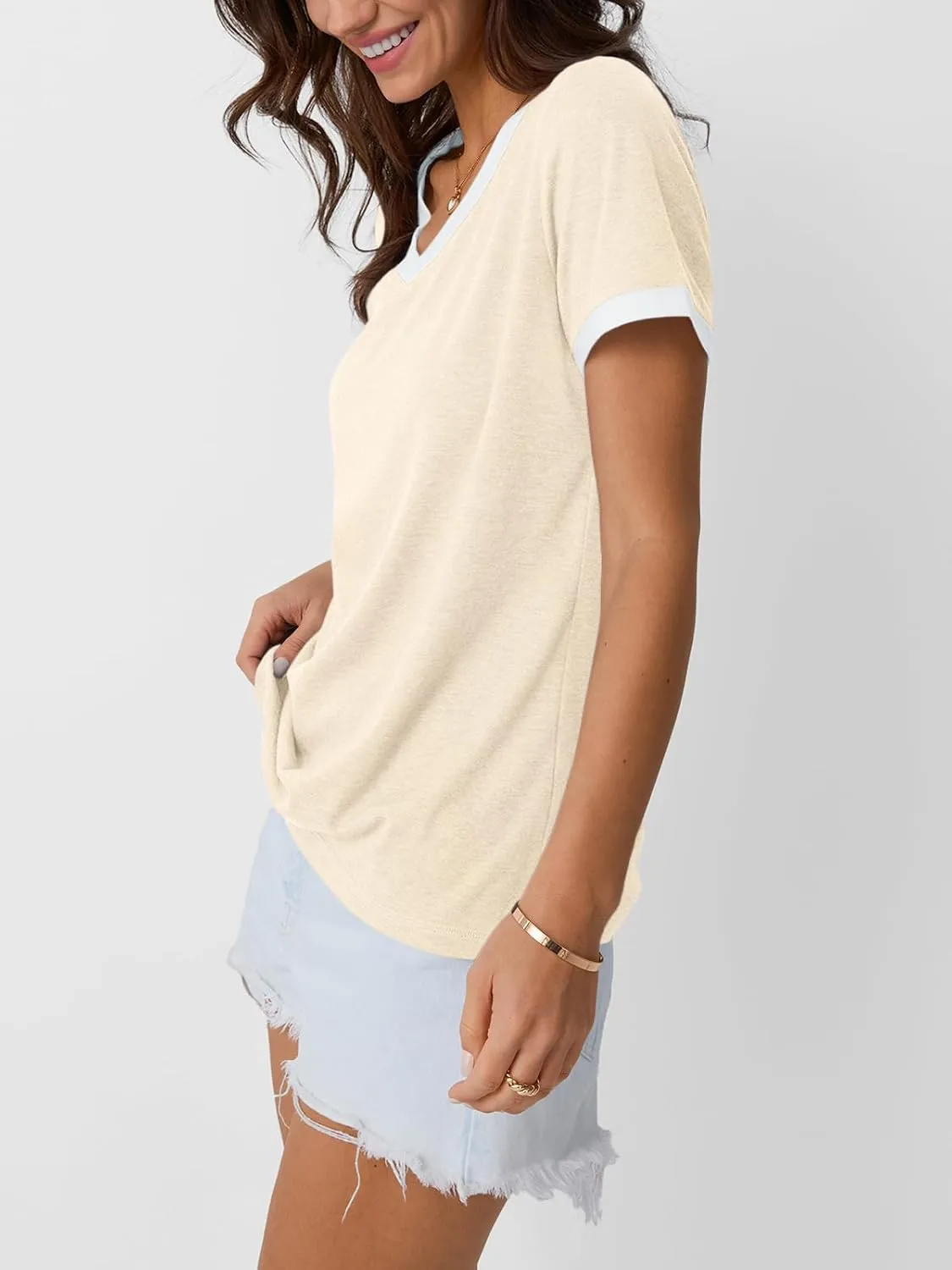 AUTOMET Womens Short Sleeve T-Shirts Summer Tops Casual Soft Tunic V Neck Basic Workout Clothes Spring Fashion Outfits 2025