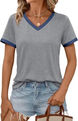 AUTOMET Womens Short Sleeve T-Shirts Summer Tops Casual Soft Tunic V Neck Basic Workout Clothes Spring Fashion Outfits 2025