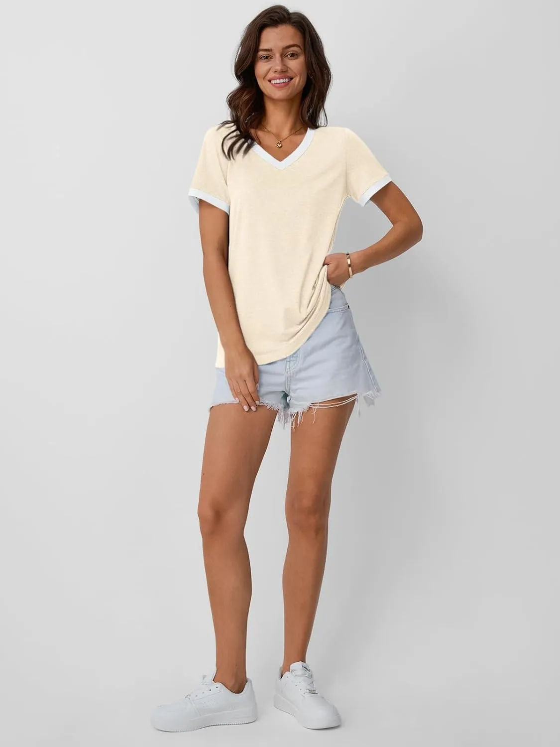 AUTOMET Womens Short Sleeve T-Shirts Summer Tops Casual Soft Tunic V Neck Basic Workout Clothes Spring Fashion Outfits 2025