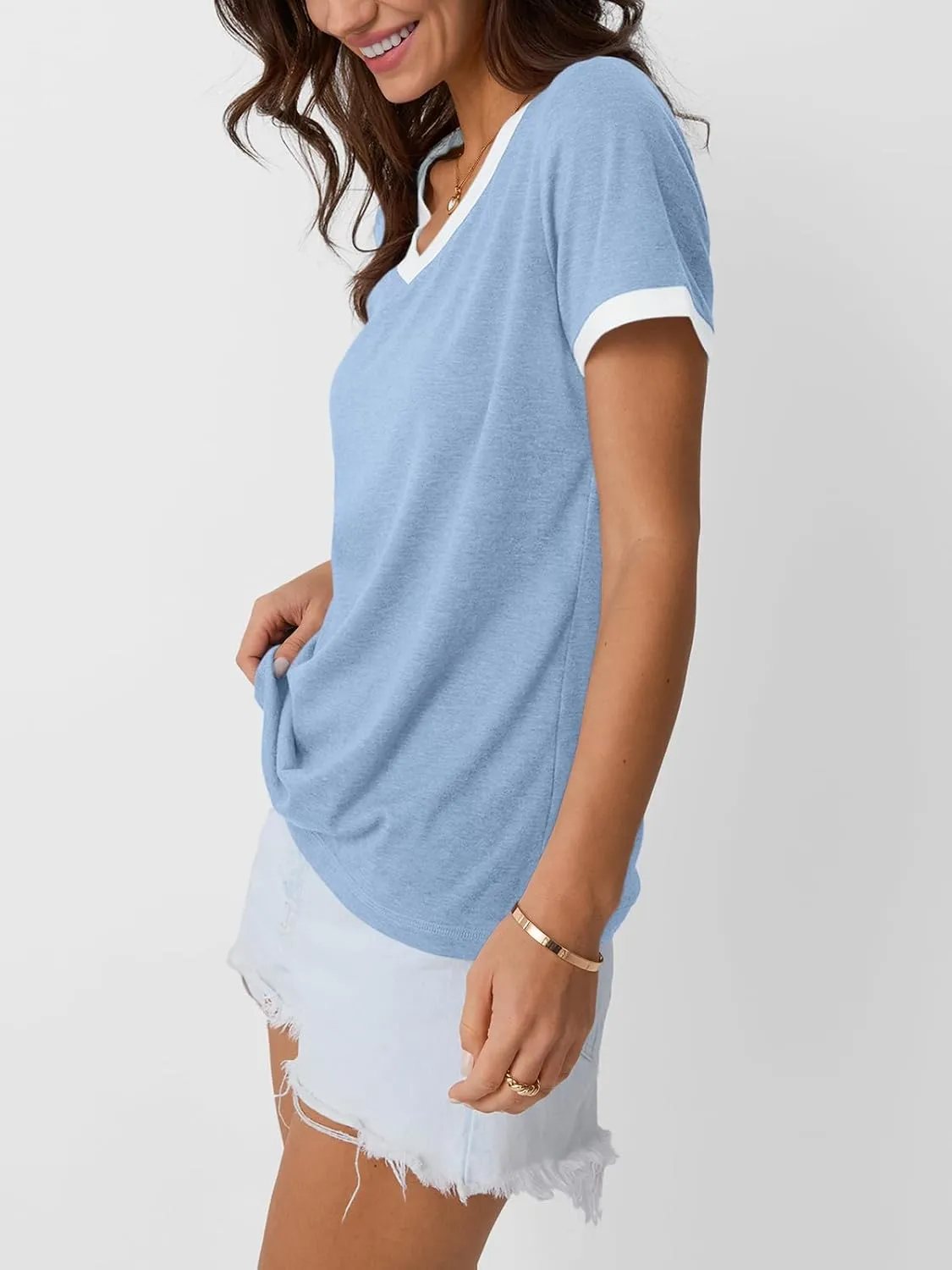 AUTOMET Womens Short Sleeve T-Shirts Summer Tops Casual Soft Tunic V Neck Basic Workout Clothes Spring Fashion Outfits 2025