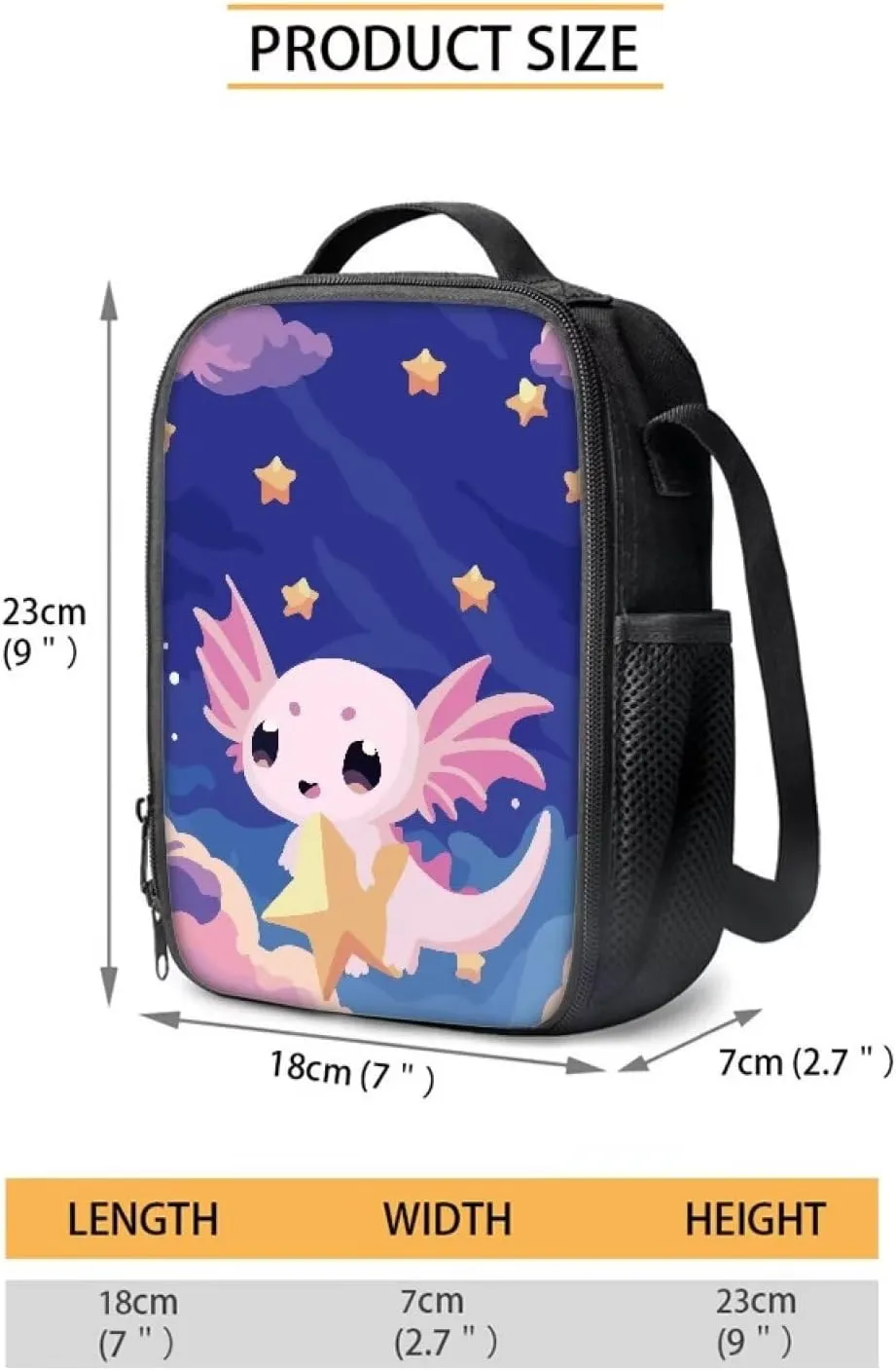 Axolotl Star Print 3 in 1 Backpack for School with Lunchbox and Pencil Cases for Students Girls Bookbag Ages 8-10 School Bag for Kids Insulated Lunch Bag for Kids