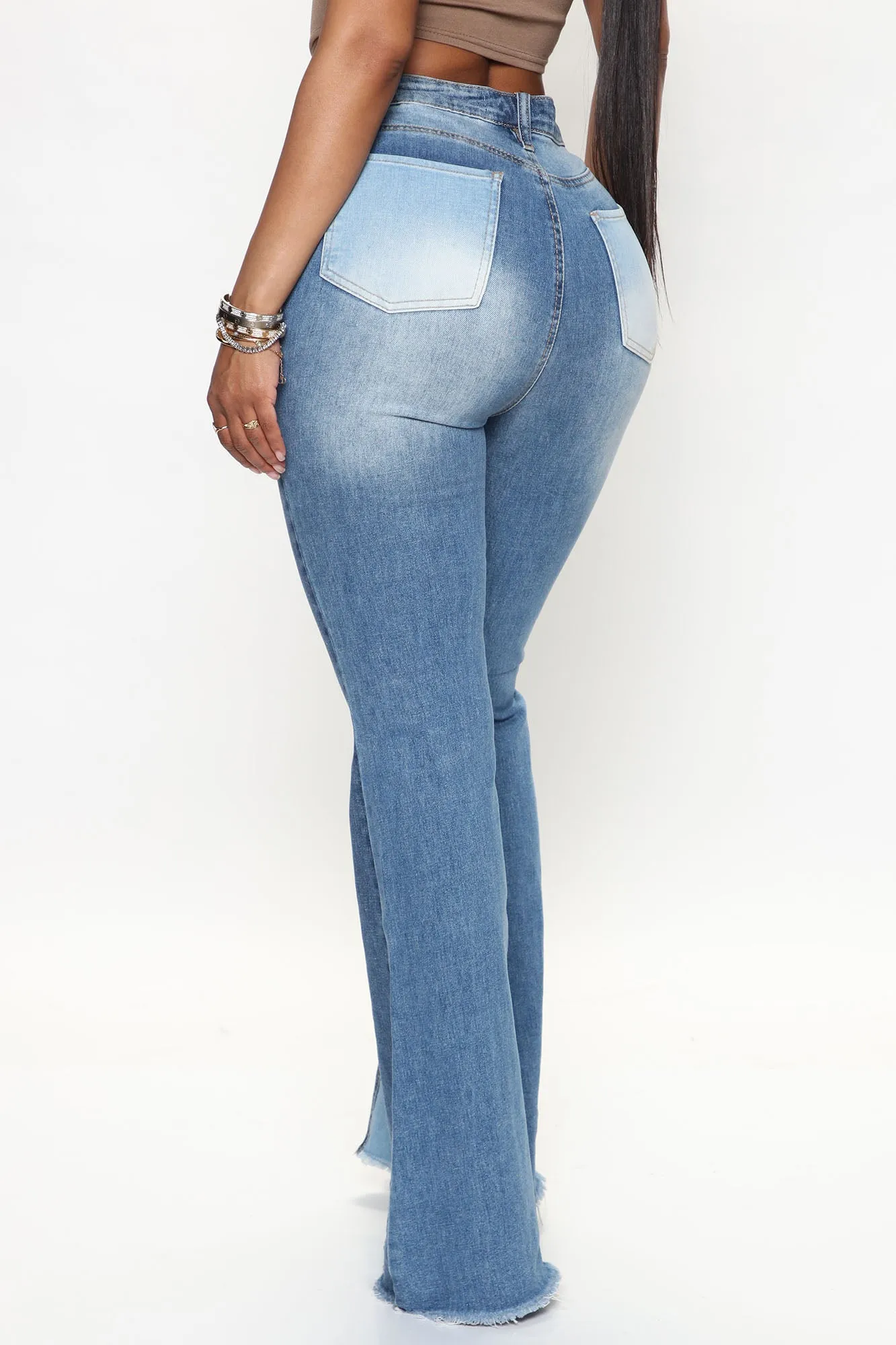 Baby Don't Go Two Tone Flare Jeans - Medium Wash