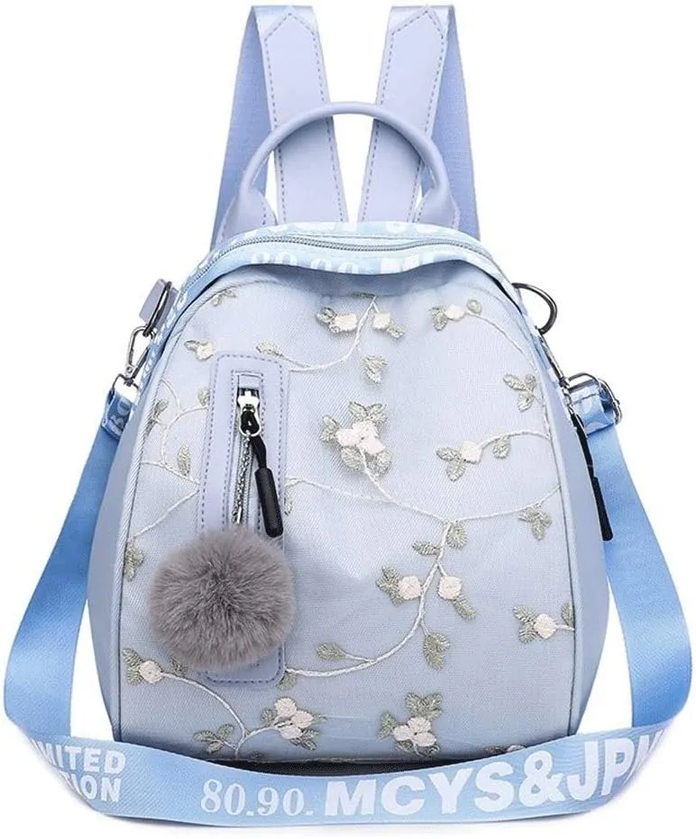 Backpack for women Oxford cloth embroidered exquisite multi-functional bag young girl bags (Blue)