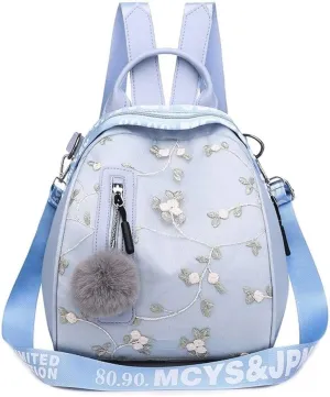 Backpack for women Oxford cloth embroidered exquisite multi-functional bag young girl bags (Blue)
