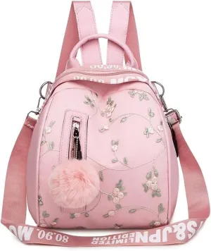 Backpack for women Oxford cloth embroidered exquisite multi-functional bag young girl bags (Pink)