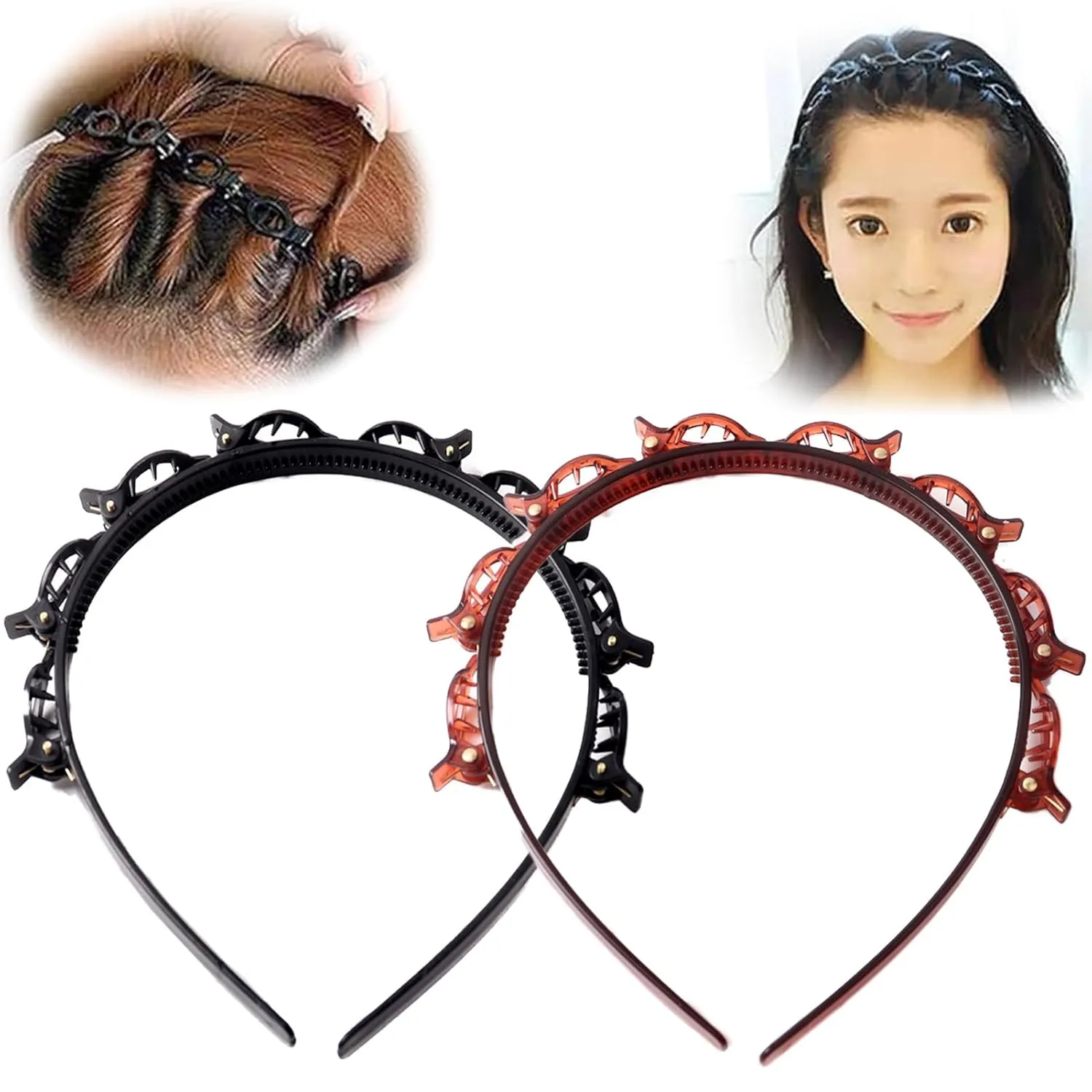 Bangs Hairstyle Hairpin Headband, Professional Weave Bangs Clip, Toothed Headband Braid Tool, 90s Hairpin Headbands With Clips, Hairband With Clips, Women Girls Fashion Hair Accessories (2MIX, 2)
