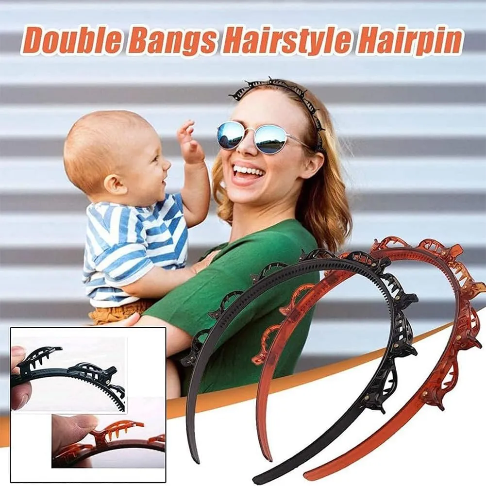 Bangs Hairstyle Hairpin Headband, Professional Weave Bangs Clip, Toothed Headband Braid Tool, 90s Hairpin Headbands With Clips, Hairband With Clips, Women Girls Fashion Hair Accessories (2MIX, 2)
