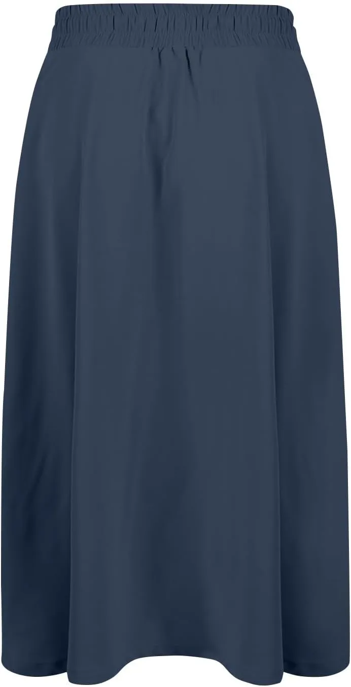 Beach Skirts for Women Drawstring Elastic Waist Summer Midi Skirt A Line Smocked Skirts Knee Length with Pockets