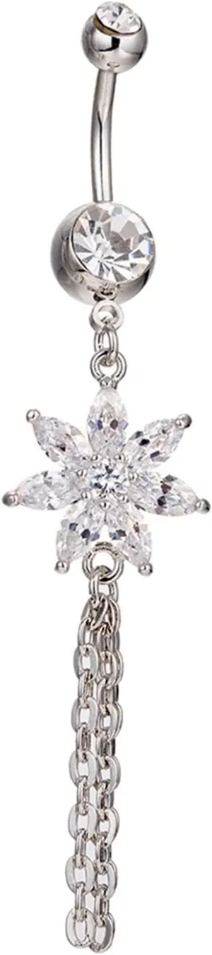 Belly Button Ring, Stainless-Steel Flower Tassel Body Piercing Jewelry, Piercing Body Jewelry for Women