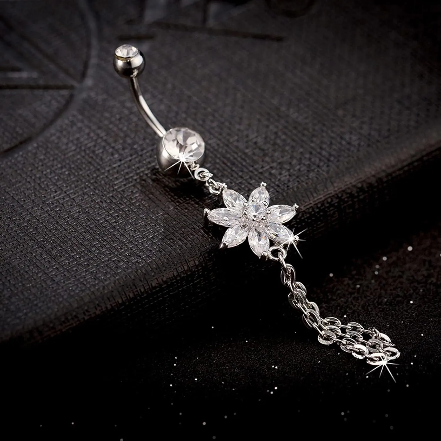 Belly Button Ring, Stainless-Steel Flower Tassel Body Piercing Jewelry, Piercing Body Jewelry for Women