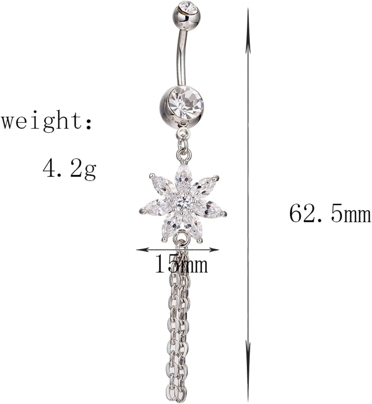 Belly Button Ring, Stainless-Steel Flower Tassel Body Piercing Jewelry, Piercing Body Jewelry for Women