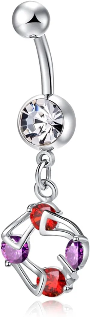 Belly Button Rings, Stainless Steel Cubic Zirconia Wreath Navel Jewelry, Piercing Body Jewelry for Women