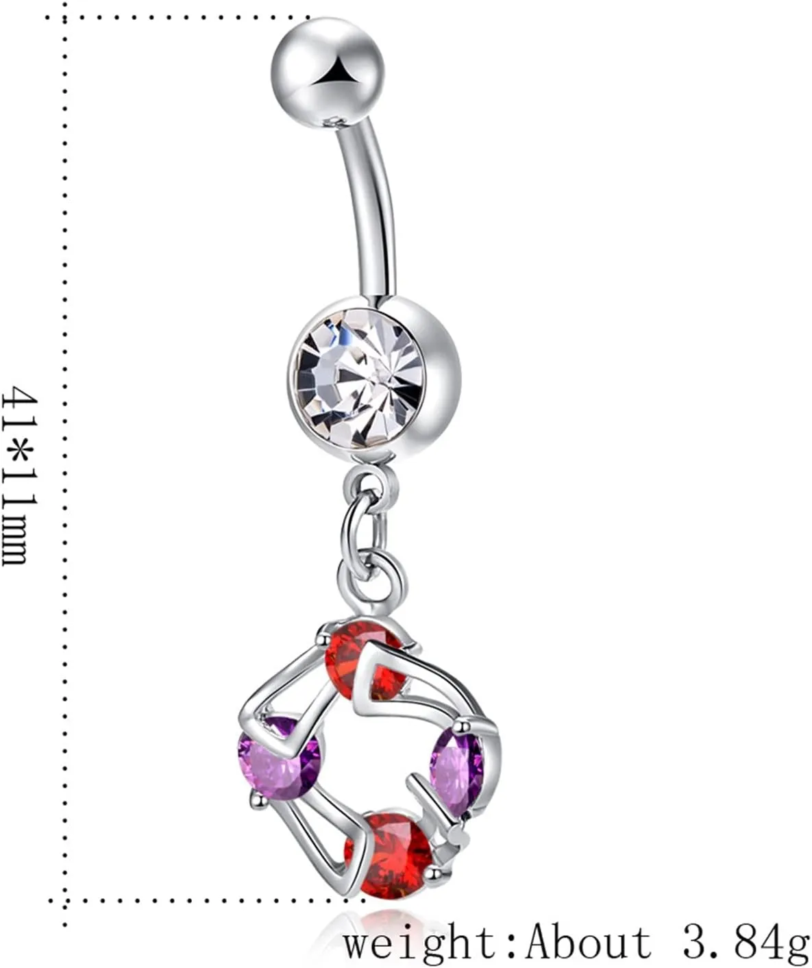 Belly Button Rings, Stainless Steel Cubic Zirconia Wreath Navel Jewelry, Piercing Body Jewelry for Women