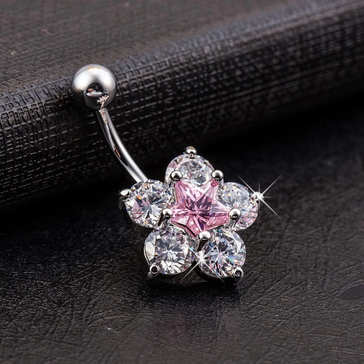 Belly Rings for Women, Stainless-Steel Flower Belly Button Jewelry, Piercing Body Jewelry for Women
