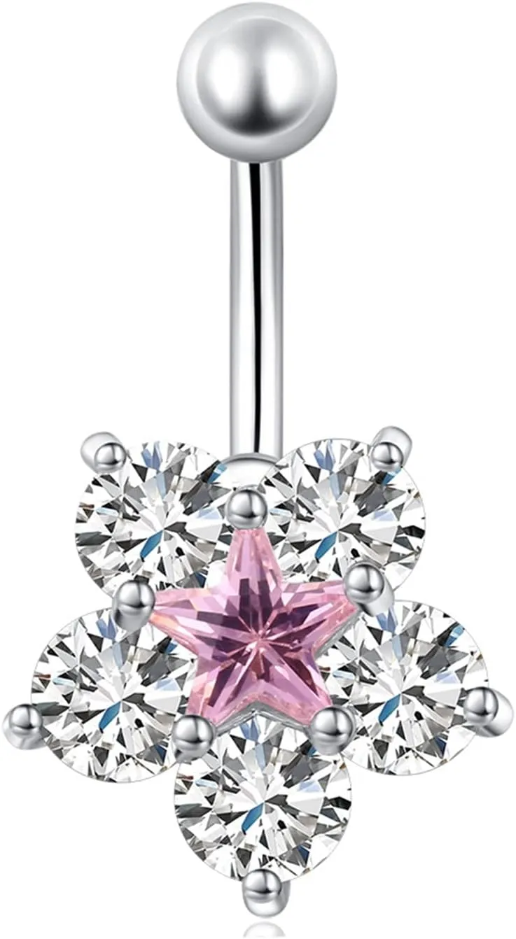 Belly Rings for Women, Stainless-Steel Flower Belly Button Jewelry, Piercing Body Jewelry for Women
