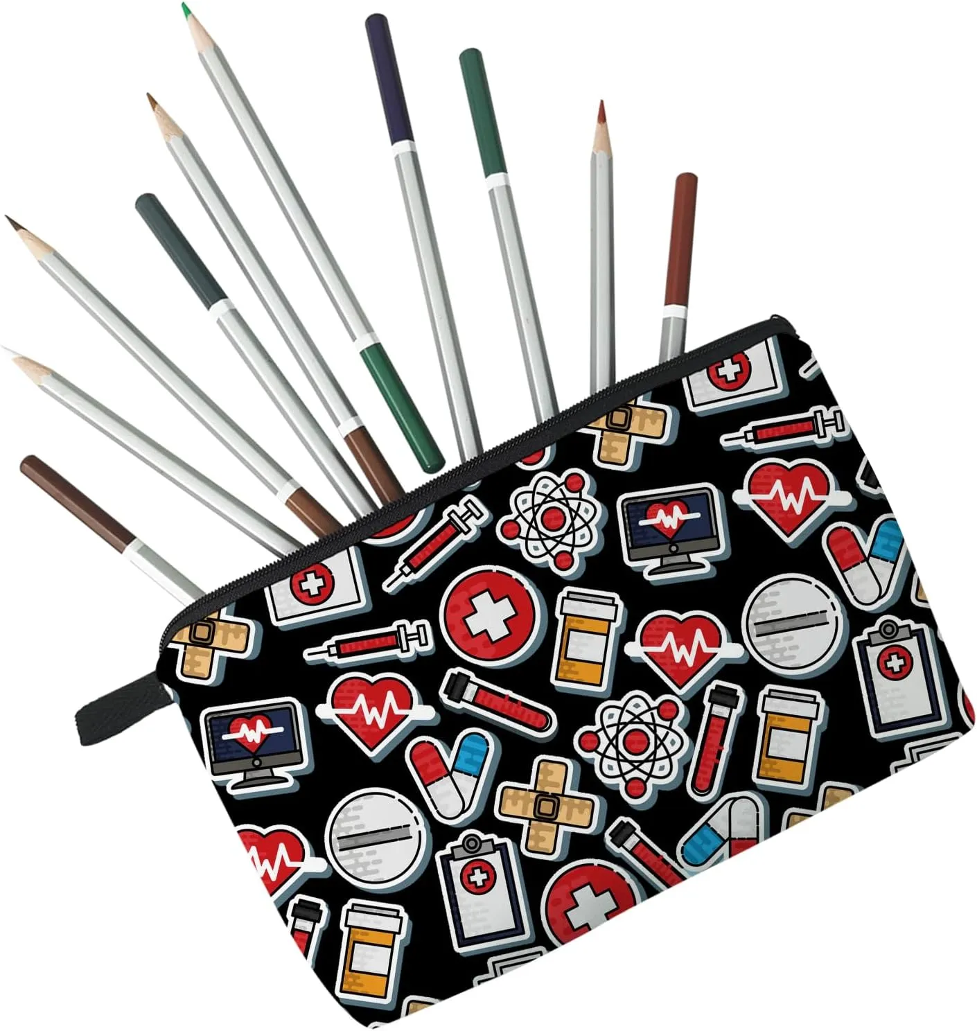 Black Medical Supply Cosmetic Bag for Women Cute Makeup Bag for Purse Travel Toiletry Zipper Pouch for Girls Women Gifts Black Medical Supply Makeup Bag for Her
