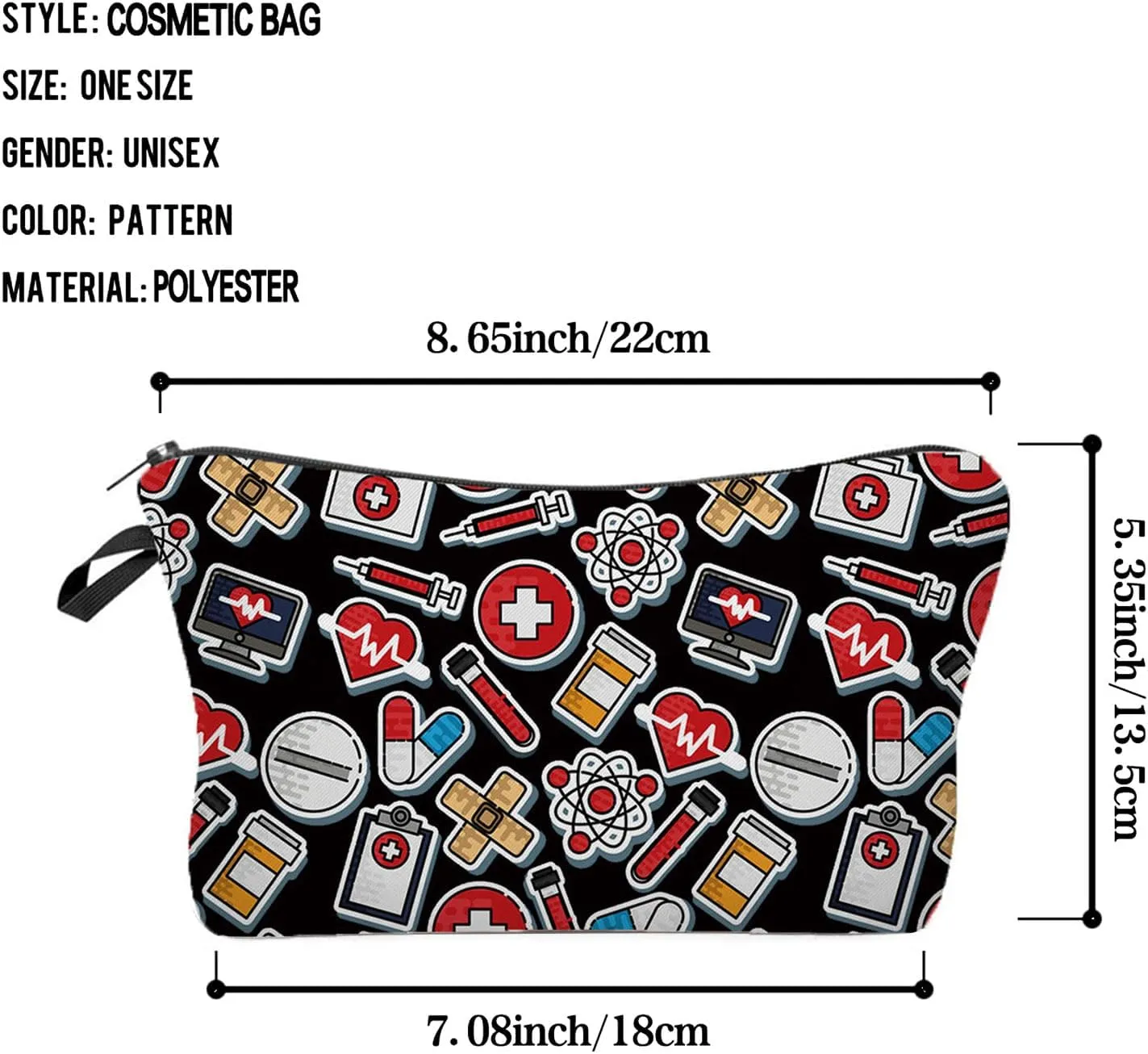 Black Medical Supply Cosmetic Bag for Women Cute Makeup Bag for Purse Travel Toiletry Zipper Pouch for Girls Women Gifts Black Medical Supply Makeup Bag for Her