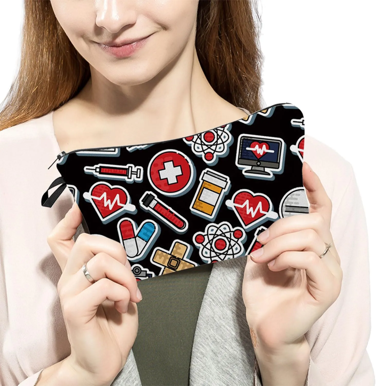 Black Medical Supply Cosmetic Bag for Women Cute Makeup Bag for Purse Travel Toiletry Zipper Pouch for Girls Women Gifts Black Medical Supply Makeup Bag for Her