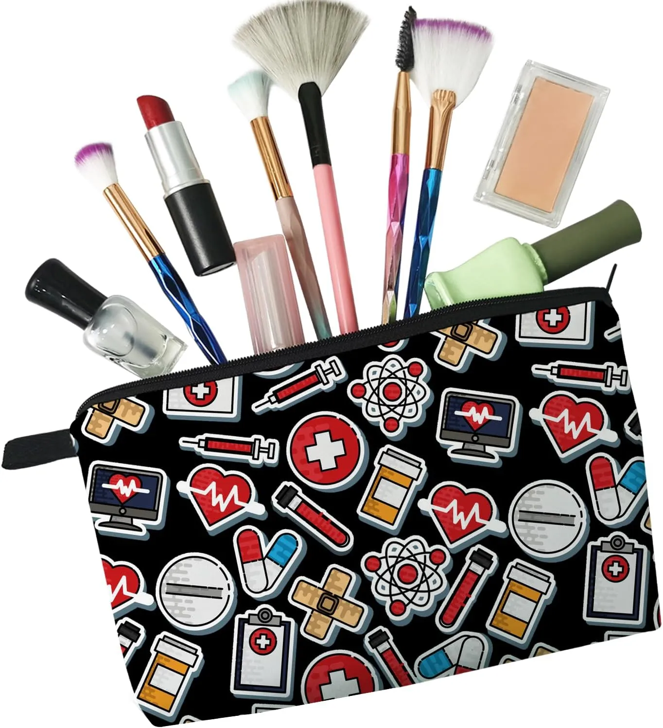 Black Medical Supply Cosmetic Bag for Women Cute Makeup Bag for Purse Travel Toiletry Zipper Pouch for Girls Women Gifts Black Medical Supply Makeup Bag for Her