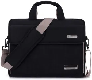 Black Multi-Functional Fabric Laptop Case,Adjustable Shoulder Strap Suppressible Handle,Portable Briefcase