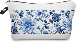 Blue and White Porcelain Makeup Bag Cute Organizer Bag Travel Toiletry Zipper Pouch Chinese Vintage Floral Blue White Porcelain Cosmetic Bag Birthday Gifts for Women