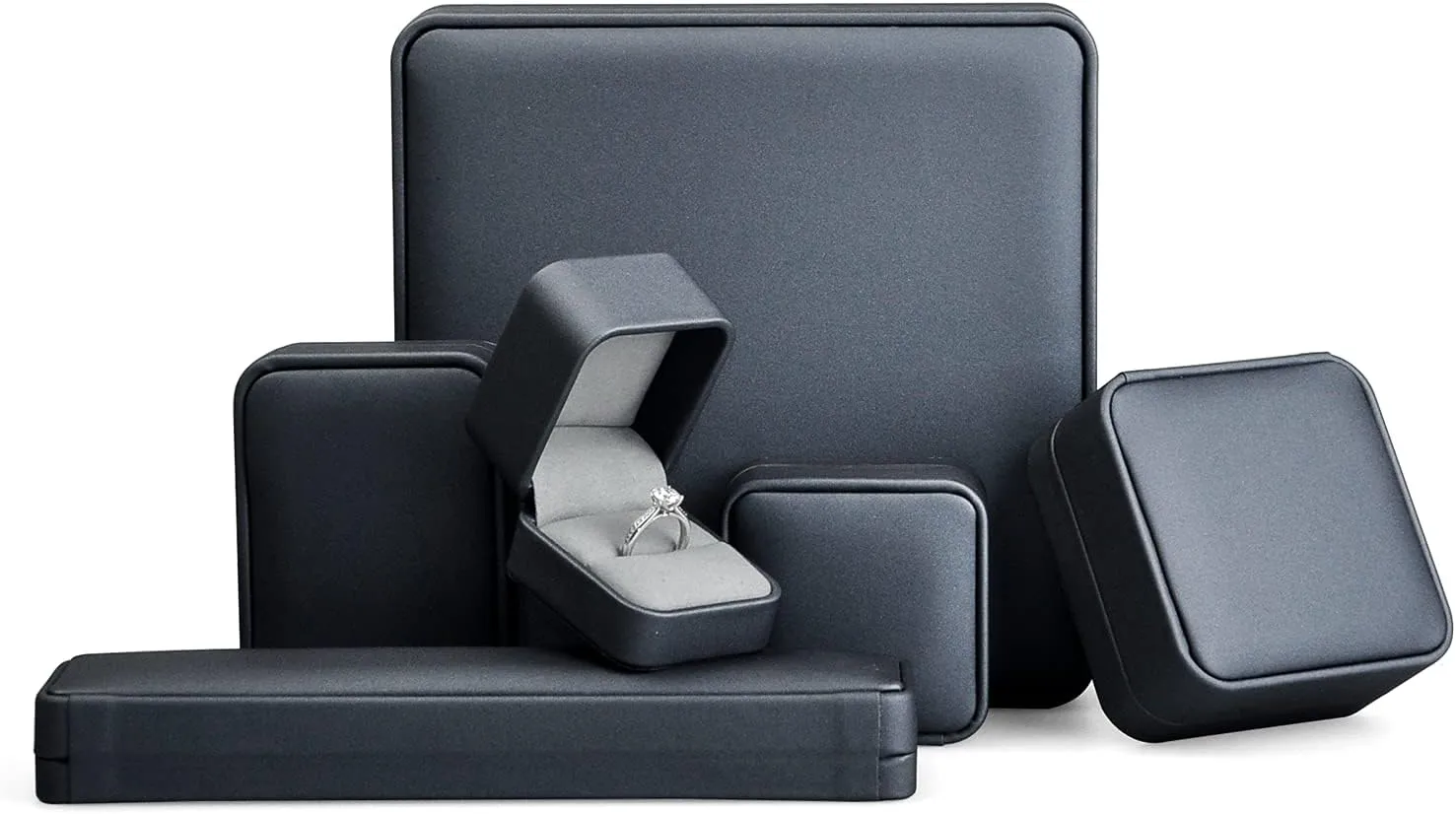 Blue Round Corner PU Leather Proposal Ring Box Jewelry Ring Gift Box Jewelry Packaging Box