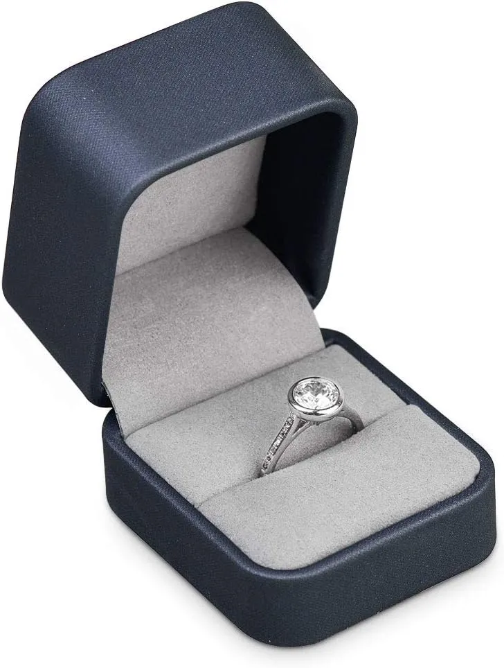 Blue Round Corner PU Leather Proposal Ring Box Jewelry Ring Gift Box Jewelry Packaging Box
