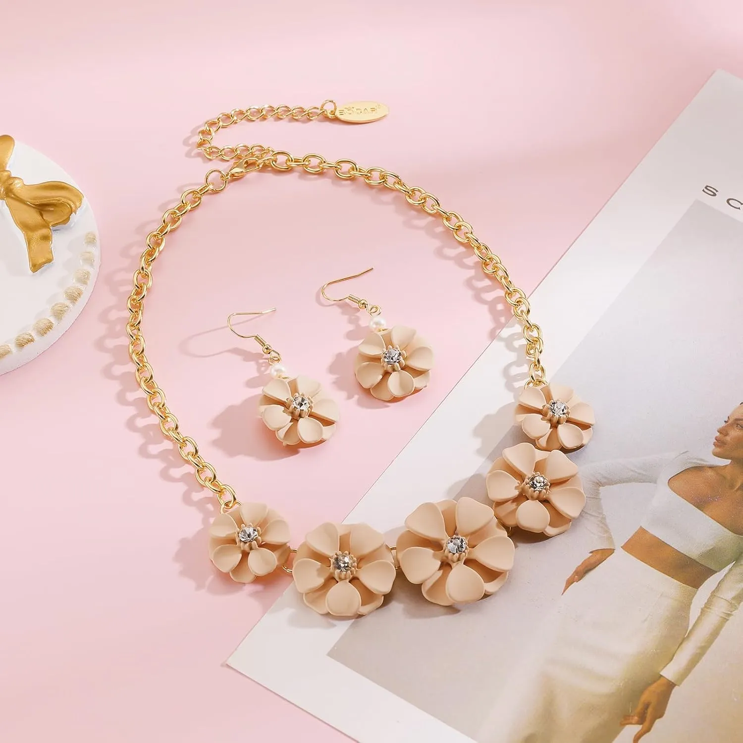 Bocar Flower Collar Necklace and Earrings Jewelry Set Statement Floral Choker Jewelry Set Women Gift