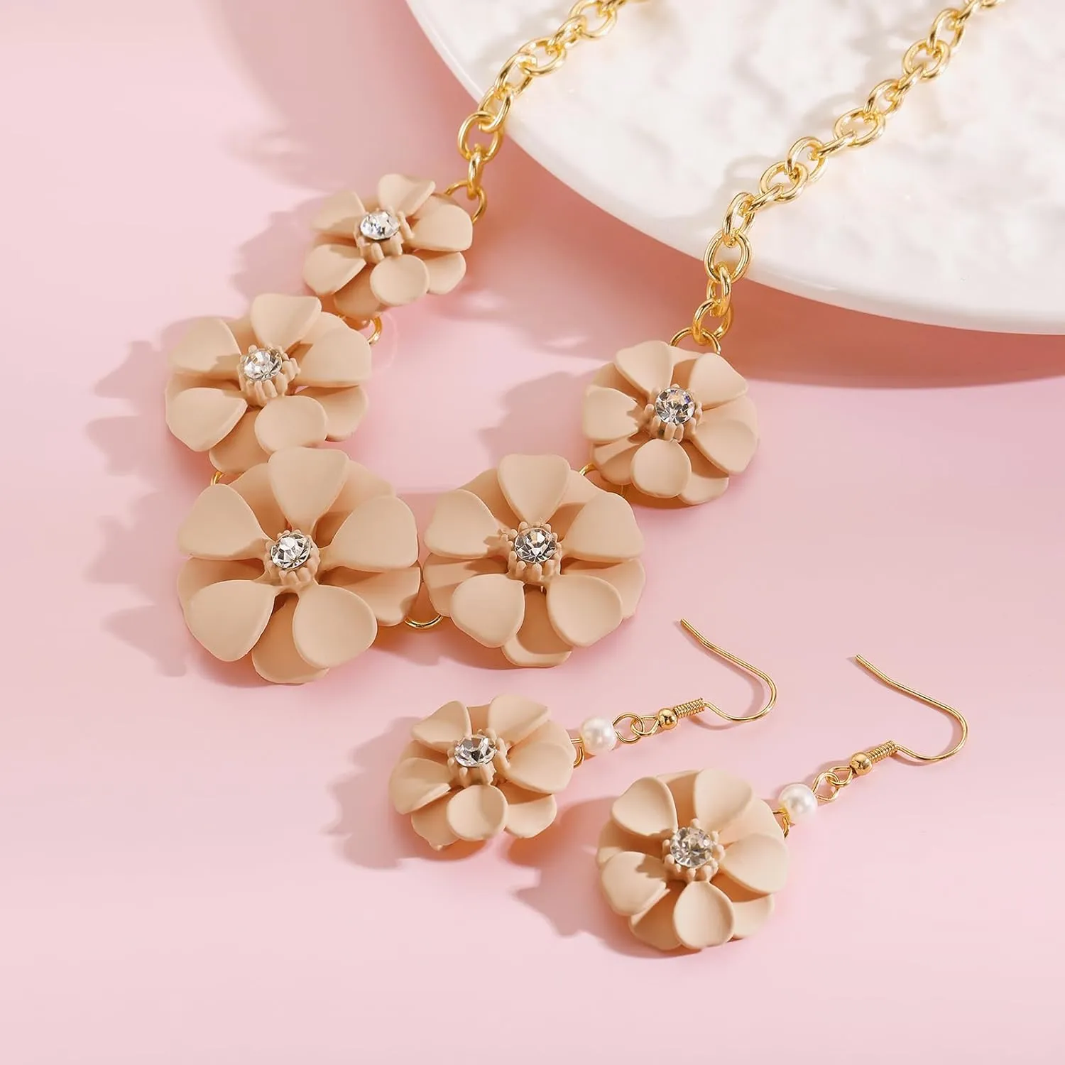 Bocar Flower Collar Necklace and Earrings Jewelry Set Statement Floral Choker Jewelry Set Women Gift