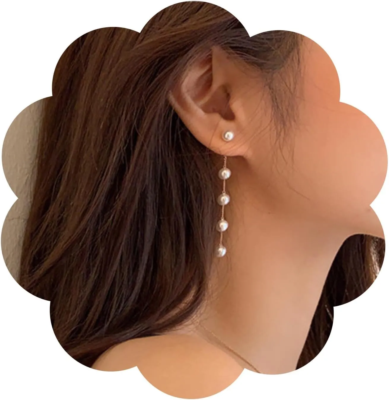 Boho Pearl Drop Dangle Earring Long Tassel Pearl Earrings Tiny Gold Pearl Bead Chain Earrings Vintage Pearl Chain Earrings Wedding Pearl Charm Earrings Jewelry for Women
