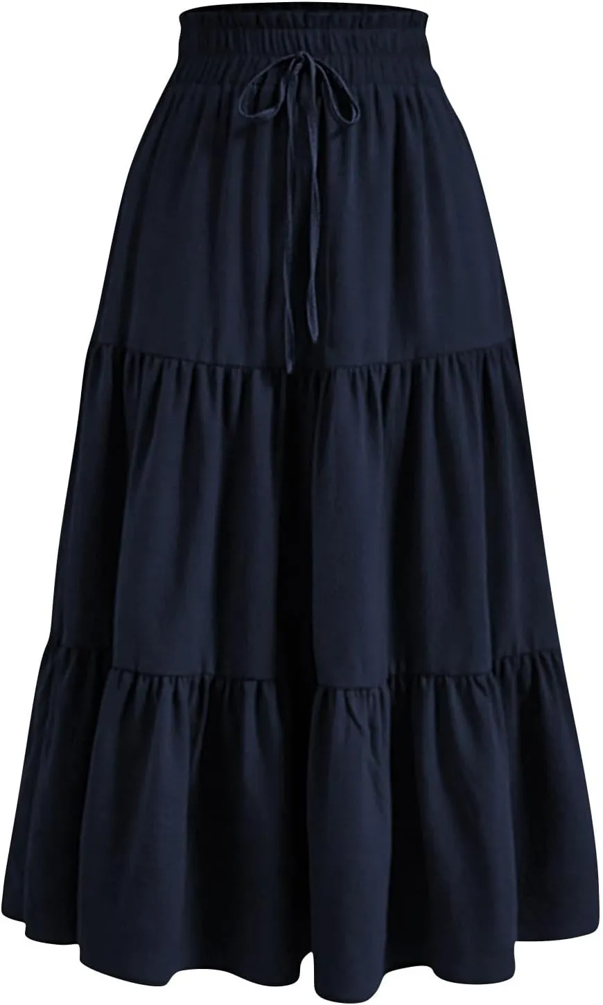 Boho Skirt Maxi Spring Flowy Boho Comfy Tiered Western Midi Skirt
