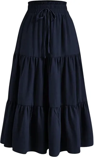 Boho Skirt Maxi Spring Flowy Boho Comfy Tiered Western Midi Skirt