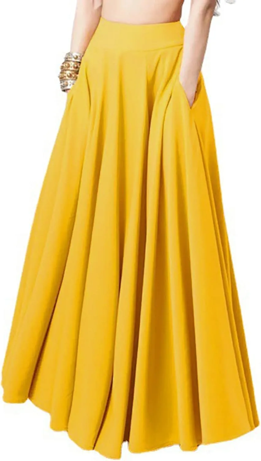Boho Skirts for Women 2025 Summer Trendy High Waist Ruffle Maxi Skirt Casual Flowy Solid Pleated Skirt with Pockets