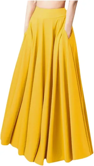Boho Skirts for Women 2025 Summer Trendy High Waist Ruffle Maxi Skirt Casual Flowy Solid Pleated Skirt with Pockets