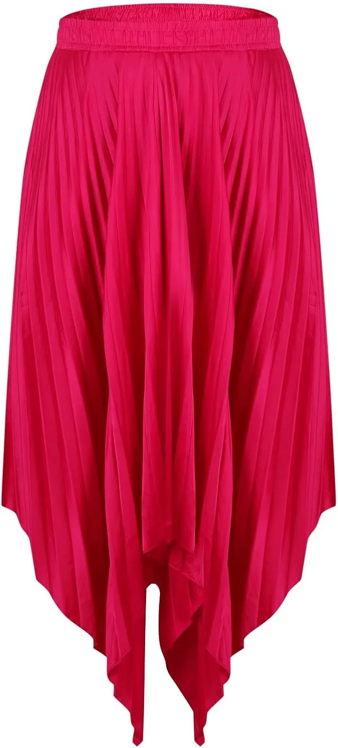 Boho Skirts for Women Casual Soft High Waisted Asymmetrical Maxi Skirt Womens Summer Long Pleated Skirt Midi Length