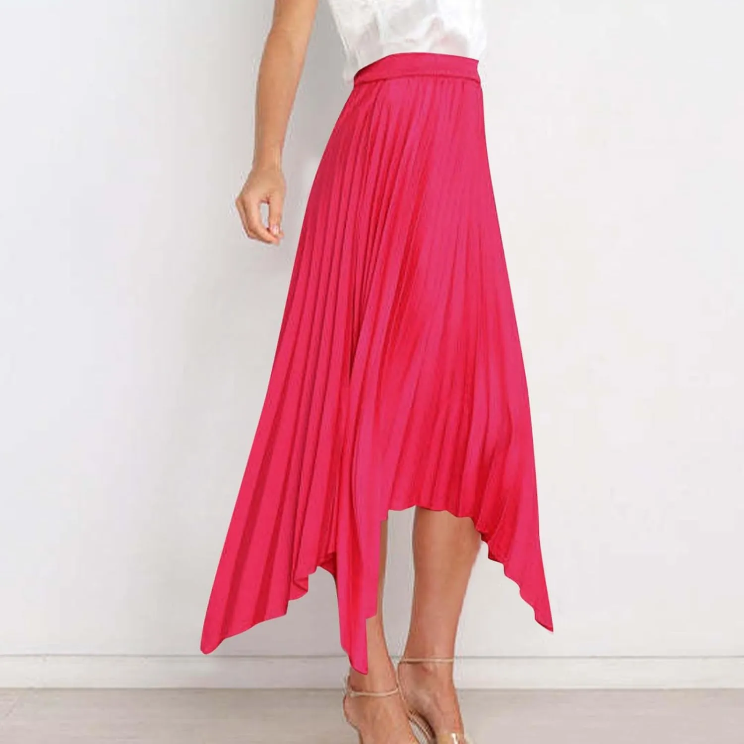 Boho Skirts for Women Casual Soft High Waisted Asymmetrical Maxi Skirt Womens Summer Long Pleated Skirt Midi Length