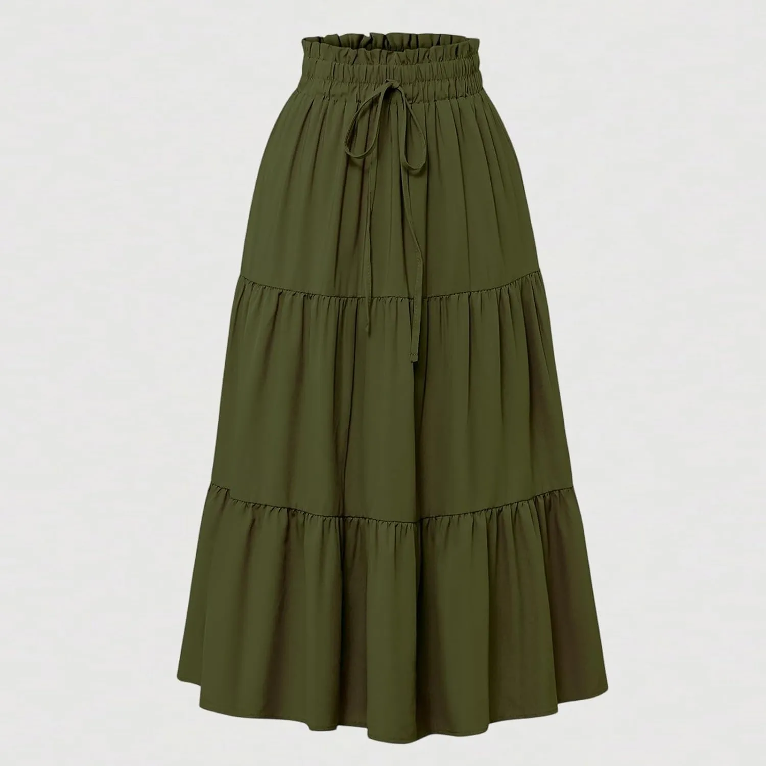 Boho Skirts for Women Elastic High Waist Pleated Ruffle Long Beach Skirt Cute Vacation Holiday Skirts