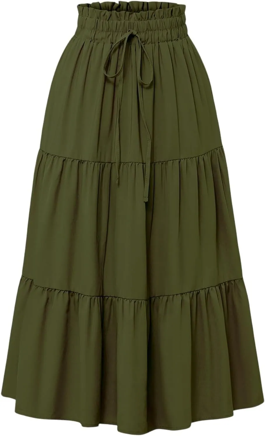 Boho Skirts for Women Elastic High Waist Pleated Ruffle Long Beach Skirt Cute Vacation Holiday Skirts