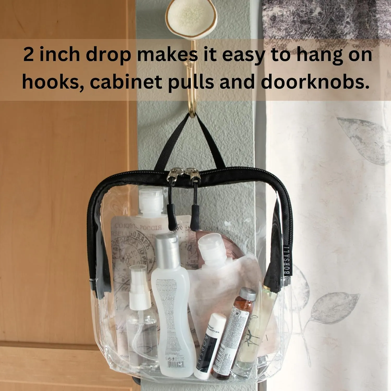 BORSALI TSA-Approved Quart-Sized Bag for Carry-On Travel - One (1) Quart Clear Toiletries, Cosmetic and 3-1-1 Liquids Toiletry Bag - Black With Handle